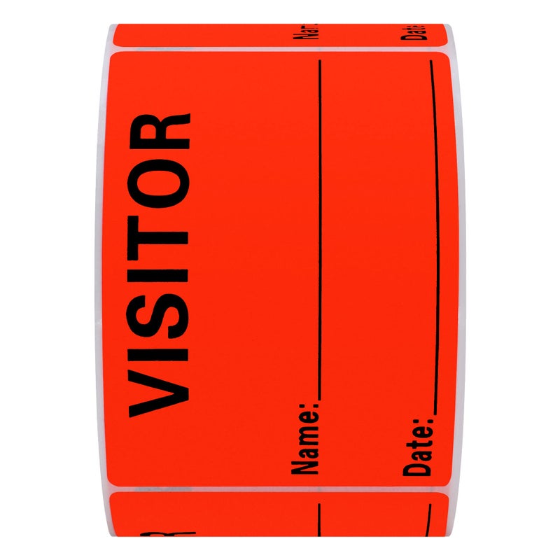 Hybsk Visitor Pass Stickers Fluorescent Red Visitor Name Identification Labels 2 x 3 inch Stickers 300 Labels Per Roll Fluorescent Red - Image 3